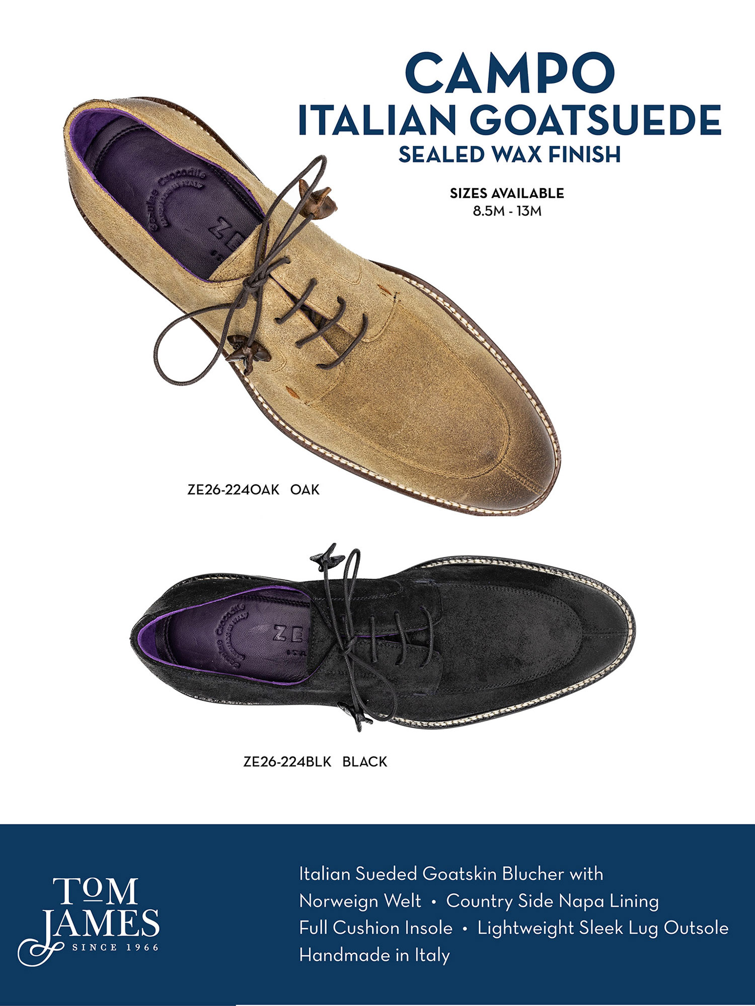 CAMPO SUEDED GOATSKIN LACE UP WITH WAX FINISH - Zelli