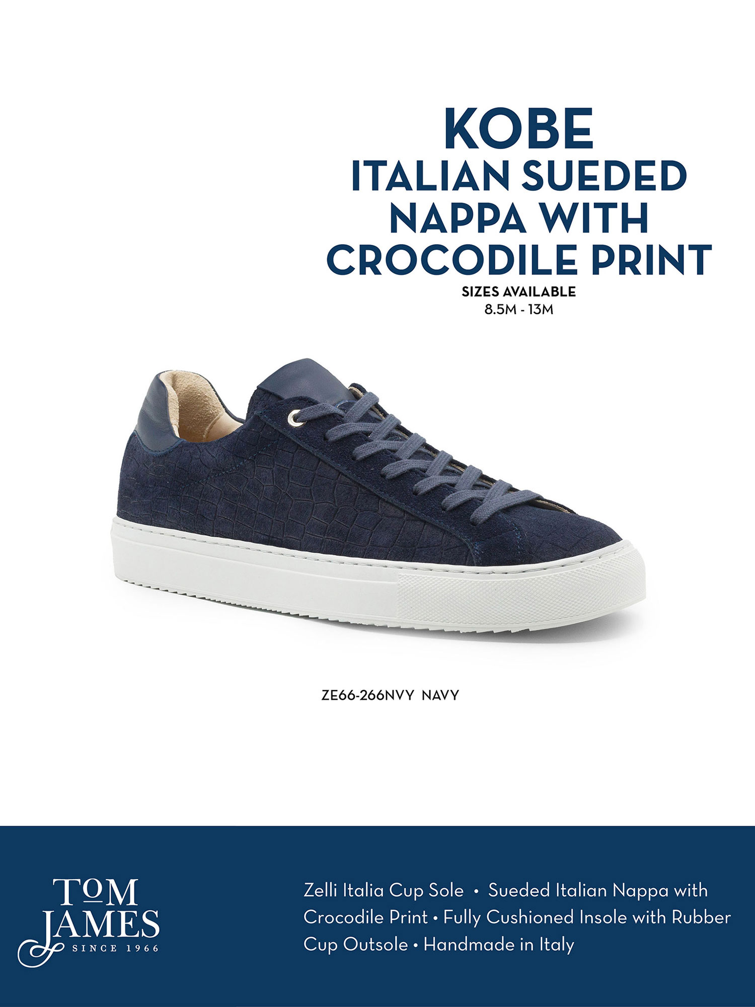Navy Kobe Crocodile Embossed Italian Sueded Goatskin Sneaker - Zelli