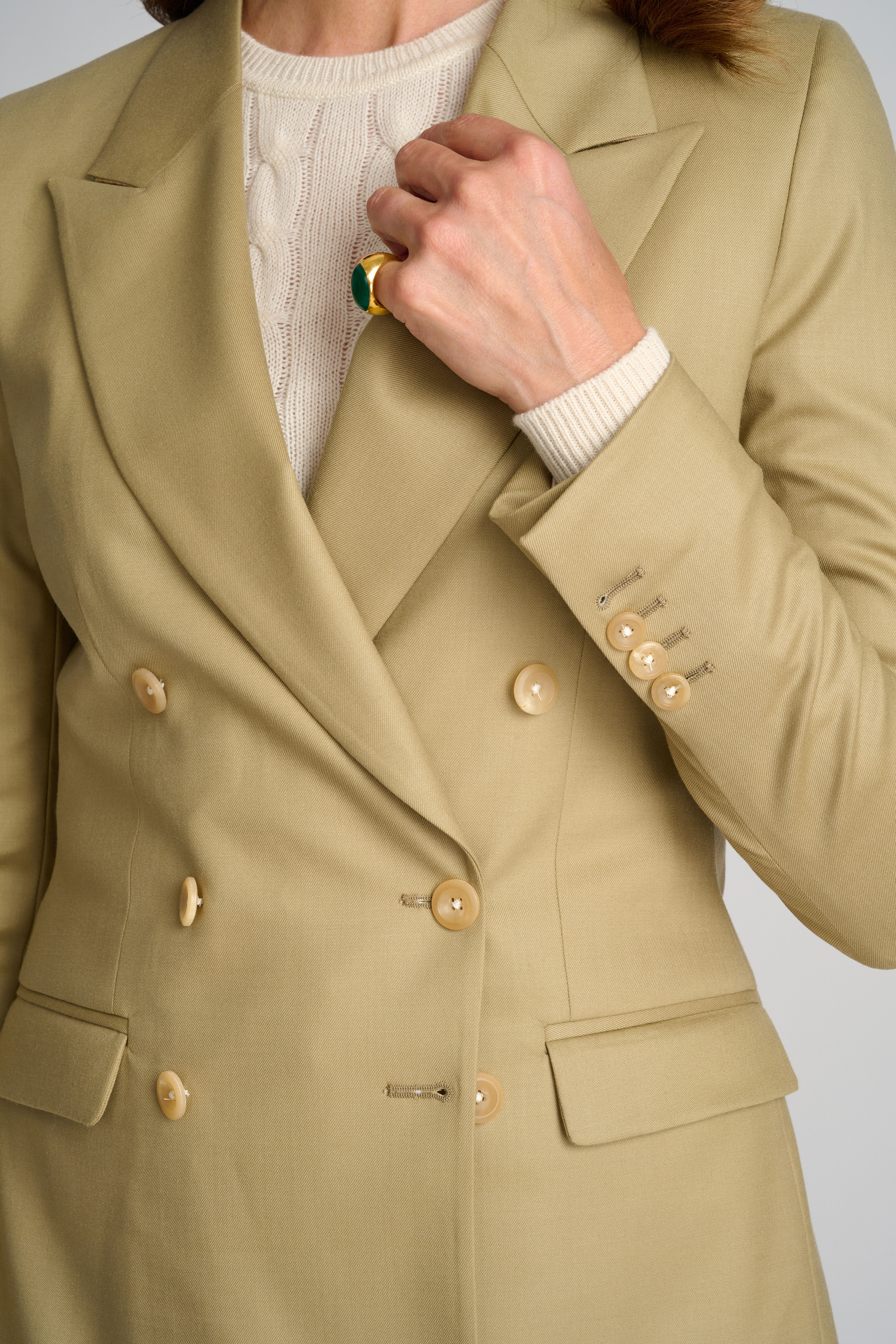 Tan Solid Double-Breasted Jacket