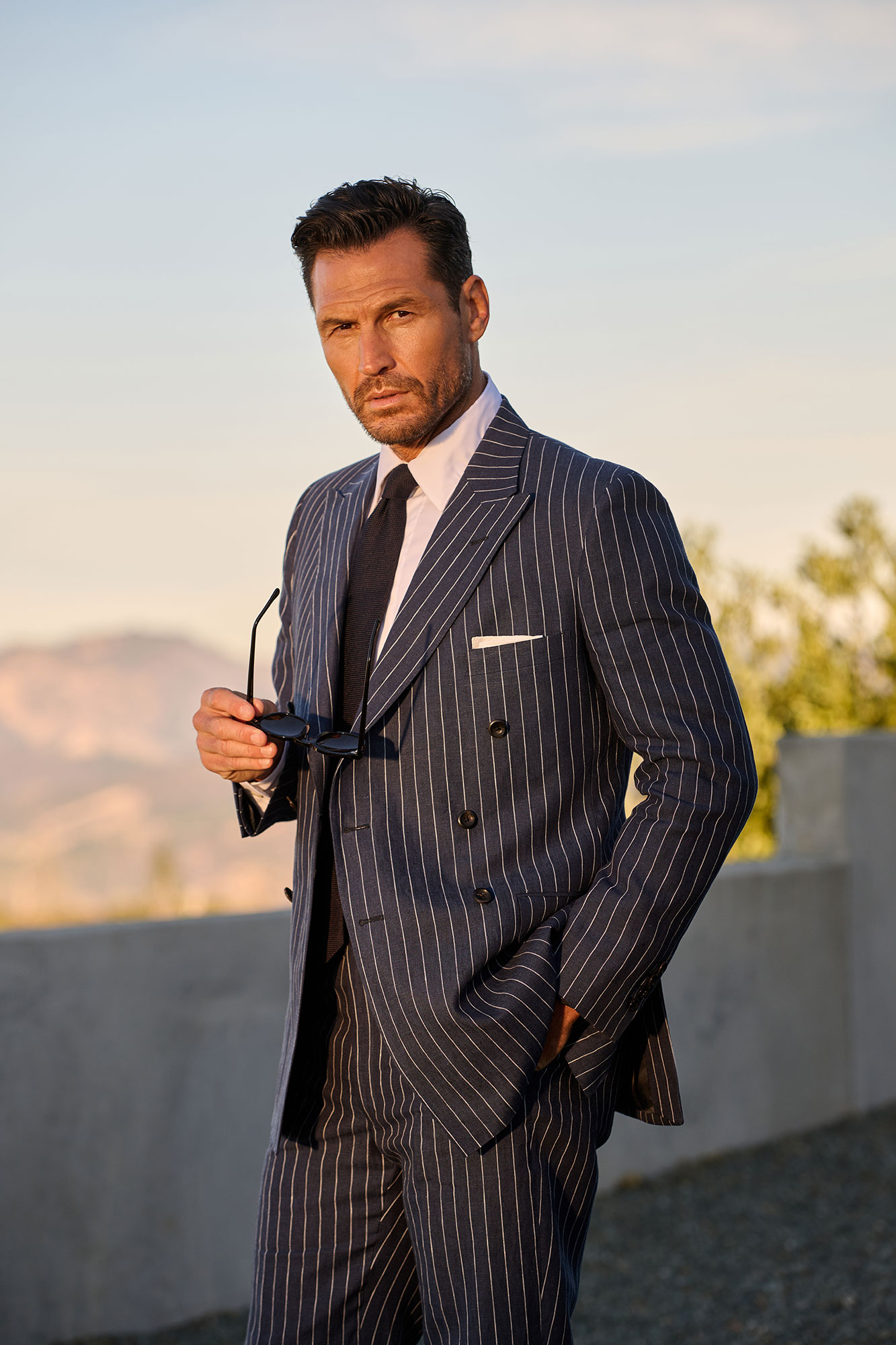 Navy Pinstripe Linen Suit