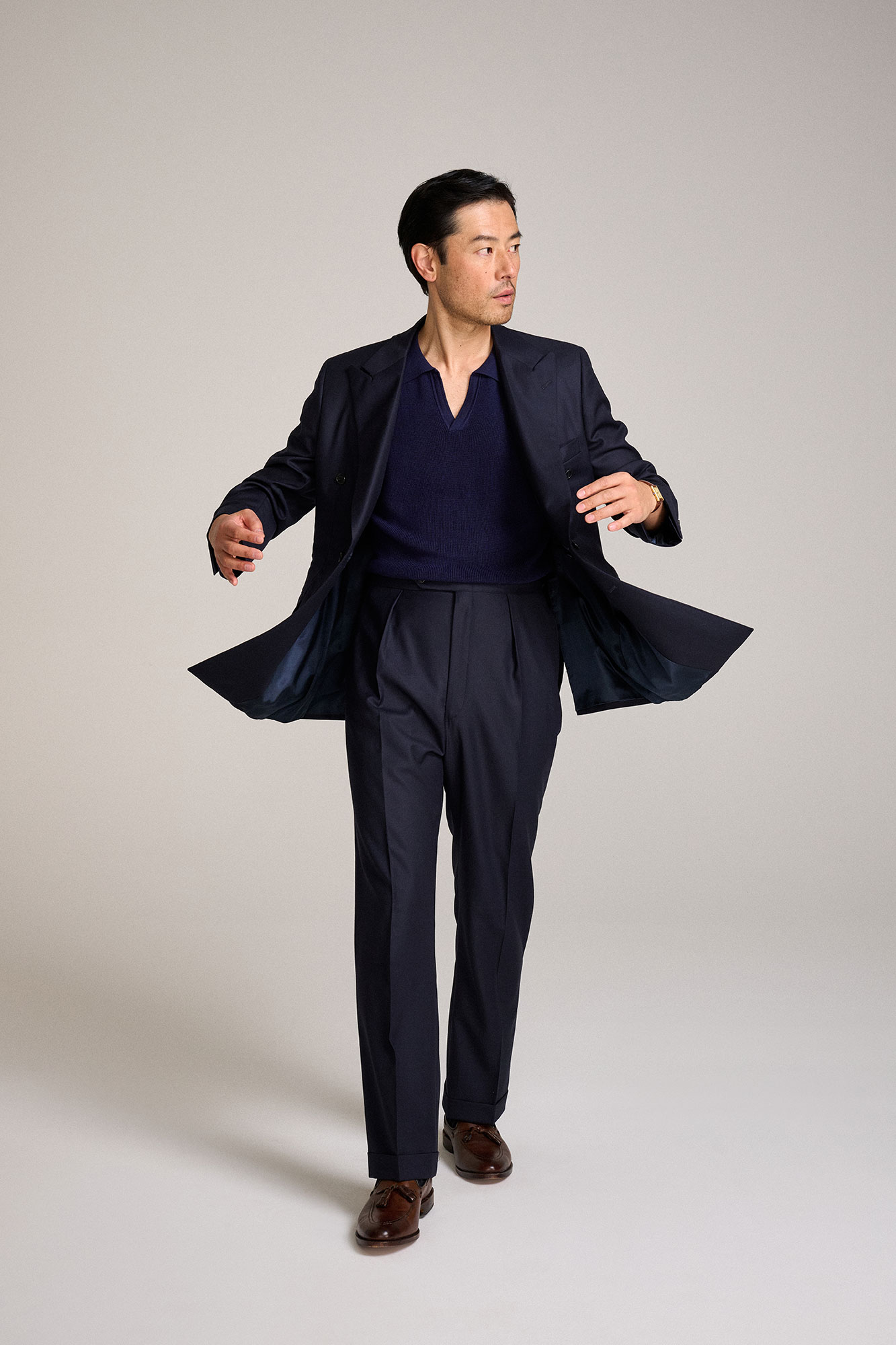 100% Super 120s Wool Double Breasted Navy Suit