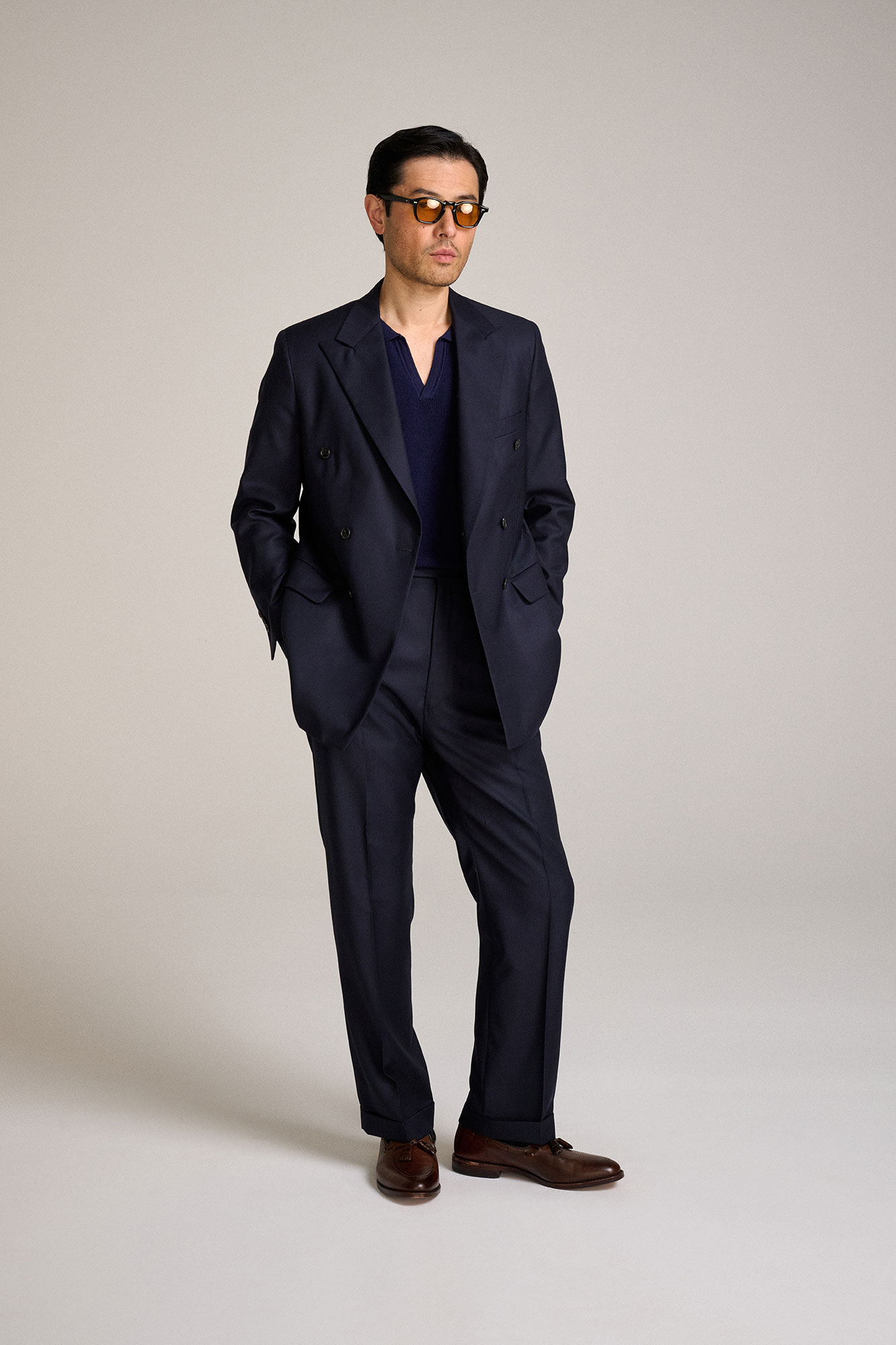 100% Super 120s Wool Double Breasted Navy Suit