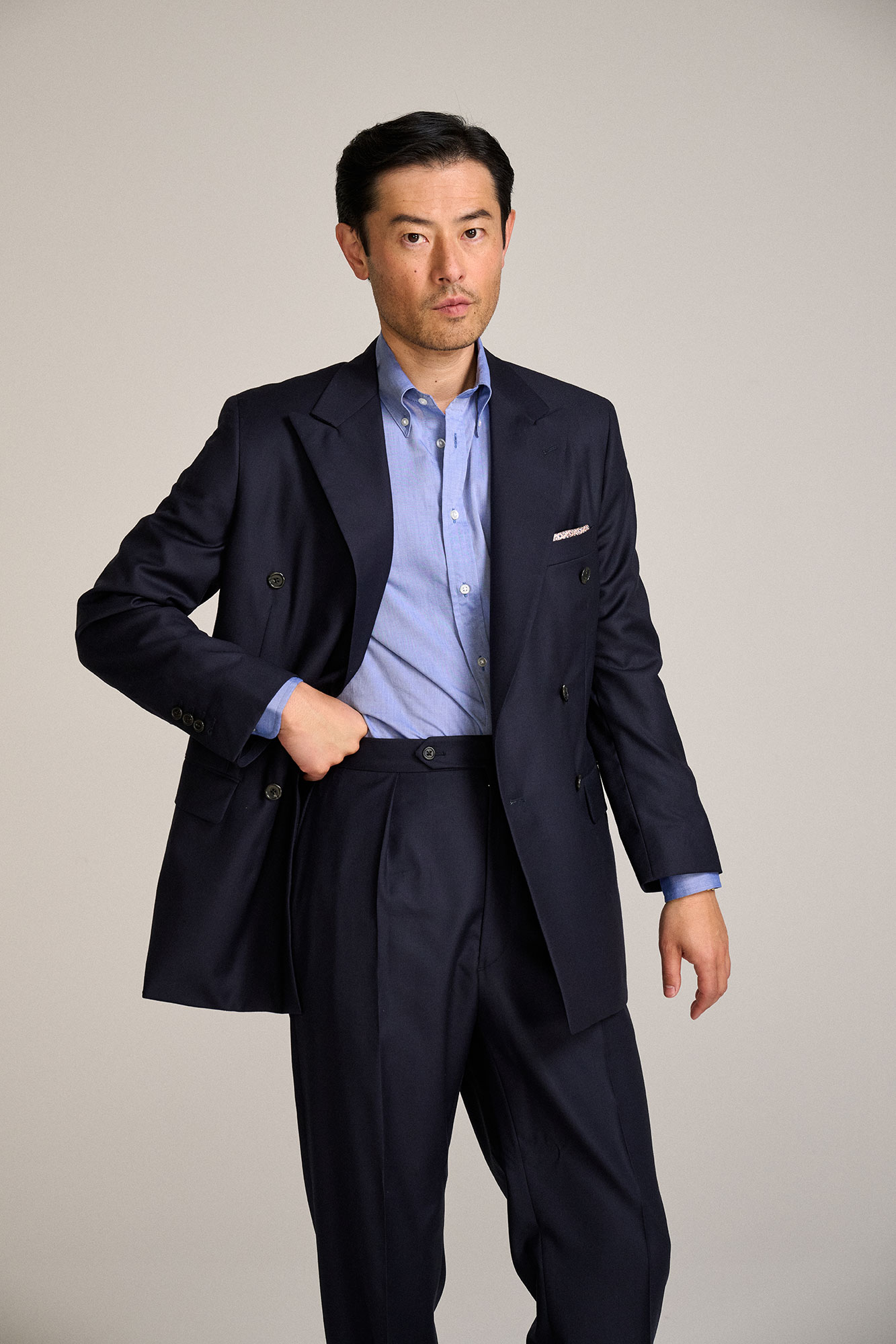 Double Breasted 100% Super 120s Wool Navy Suit