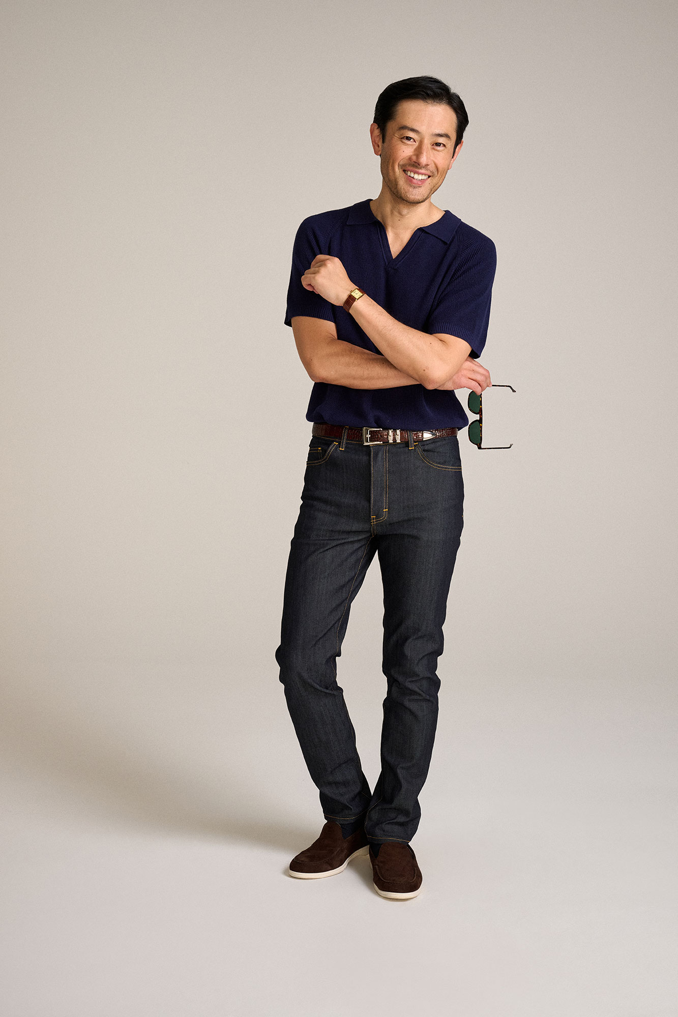 Navy Johnny Collar Knit Polo