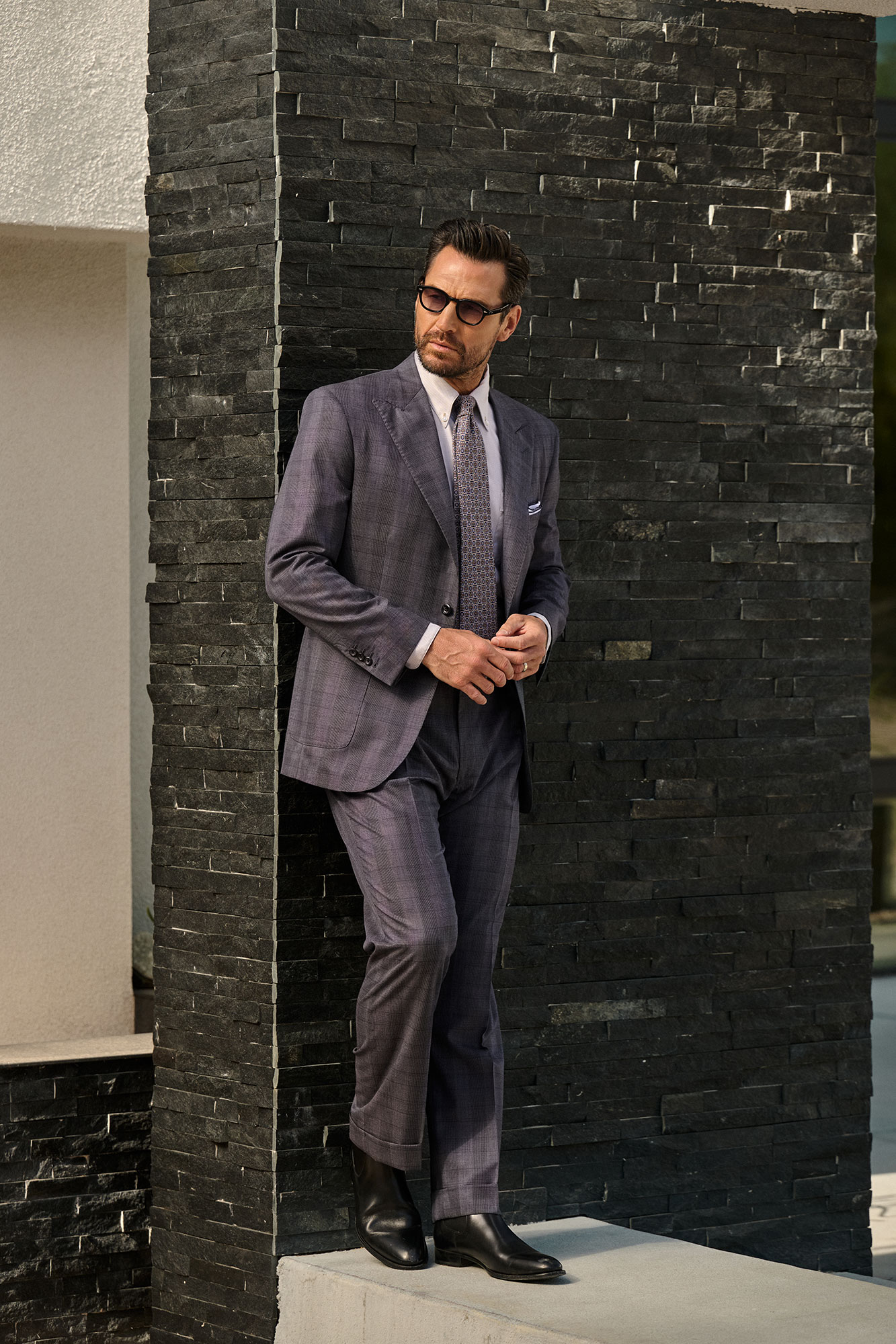 Slate Blue Split Matte Check Suit