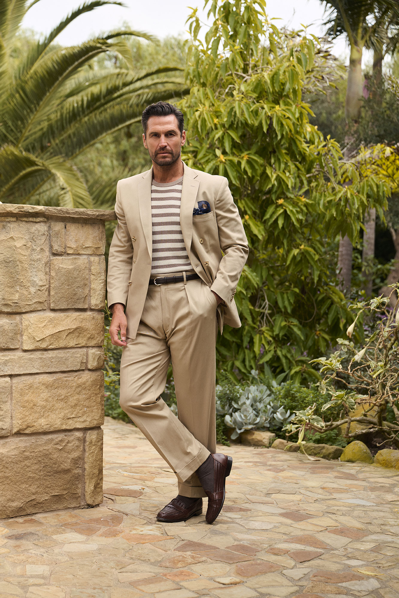 Tan Striped Knit Tee