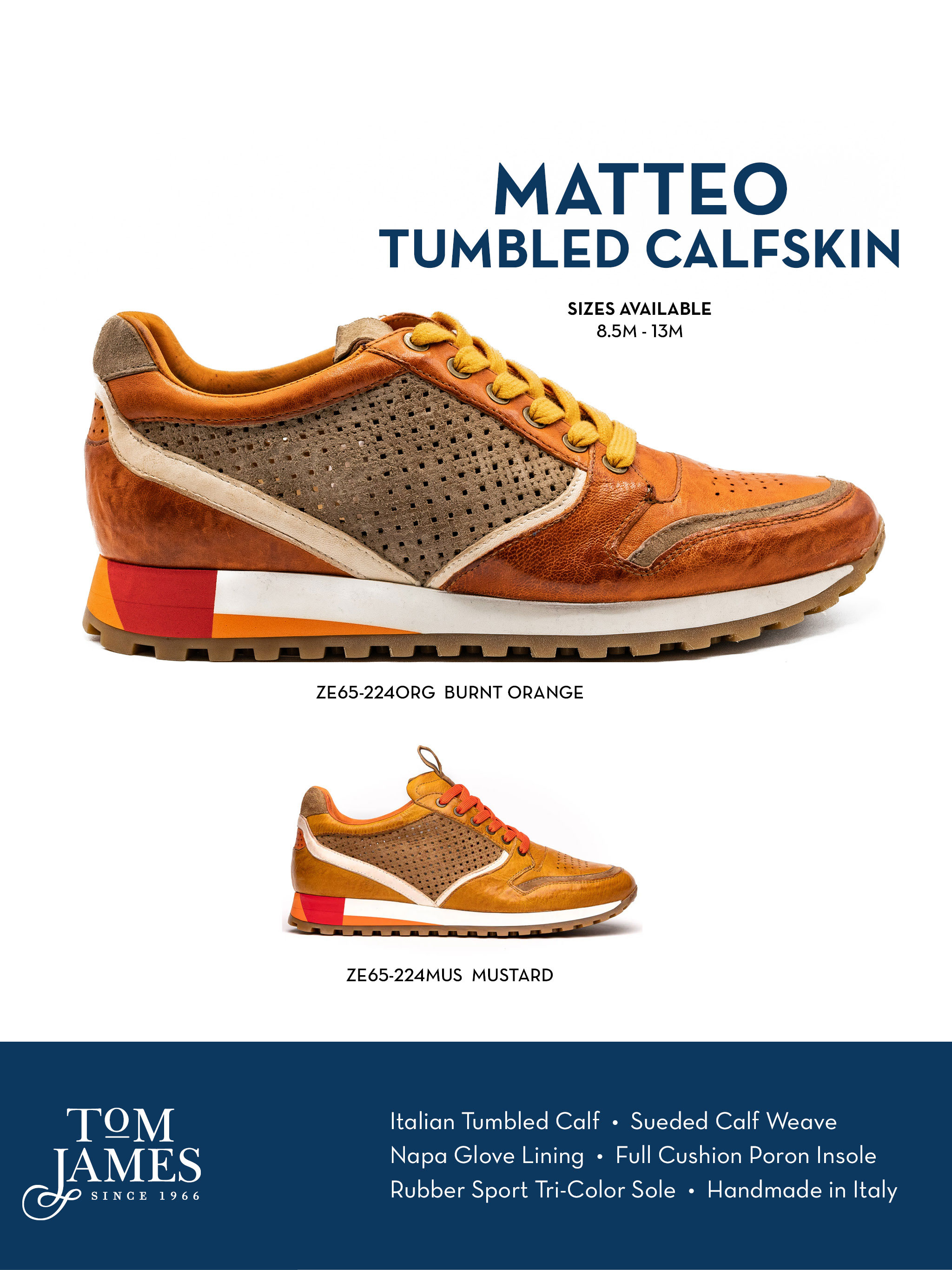 Matteo Italian Calf And Suede Perforated Sneaker