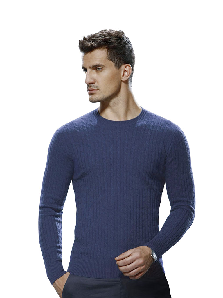 Blue Cable Crew Long Sleeve Sweater