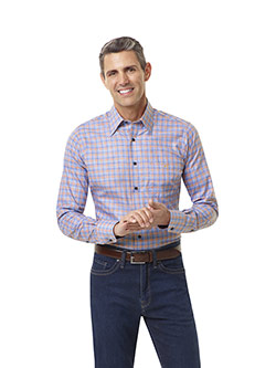 CUSTOM SHIRTS                                                                                                                                                                                                                                             , Blue & Orange Check Sport Shirt