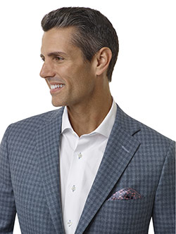 CUSTOM SHIRTS                                                                                                                                                                                                                                             , Solid White Dress Shirt with Light Blue Colored Buttonholes