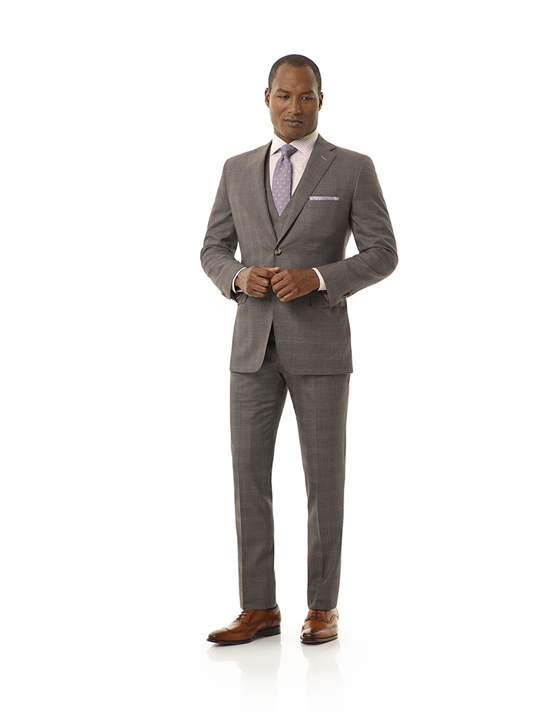 Taupe Gray Plaid Suit - Executive Collection