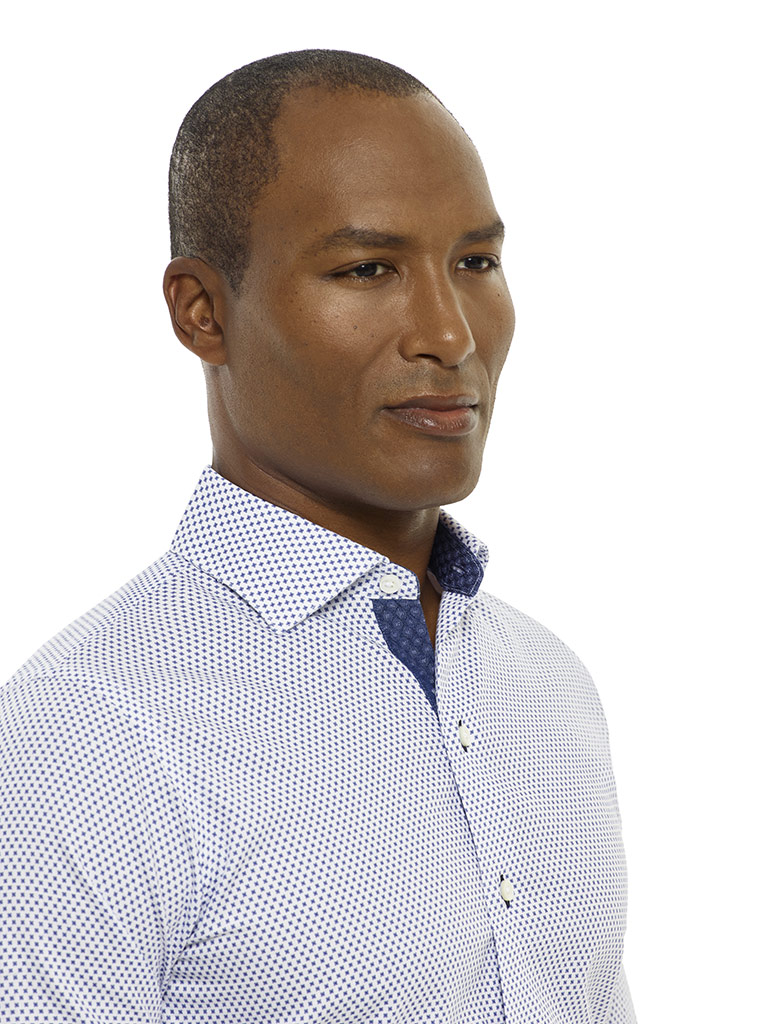 Tom James Custom Blue Jaquard Shirt with Dark Contrast