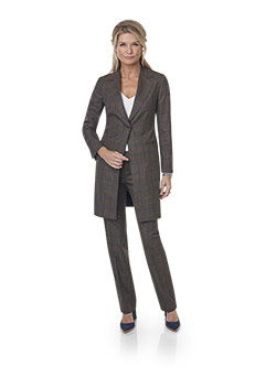 Custom Super 140's, Silk, Linen Blend - Brown Windowpane Long Jacket