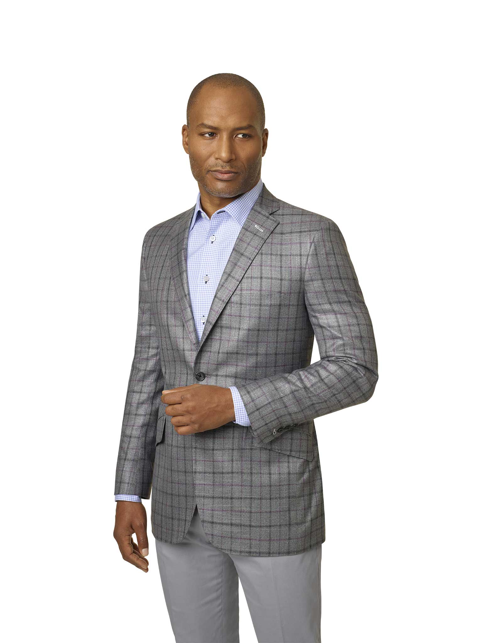 Light Gray & Purple Plaid Sport Coat