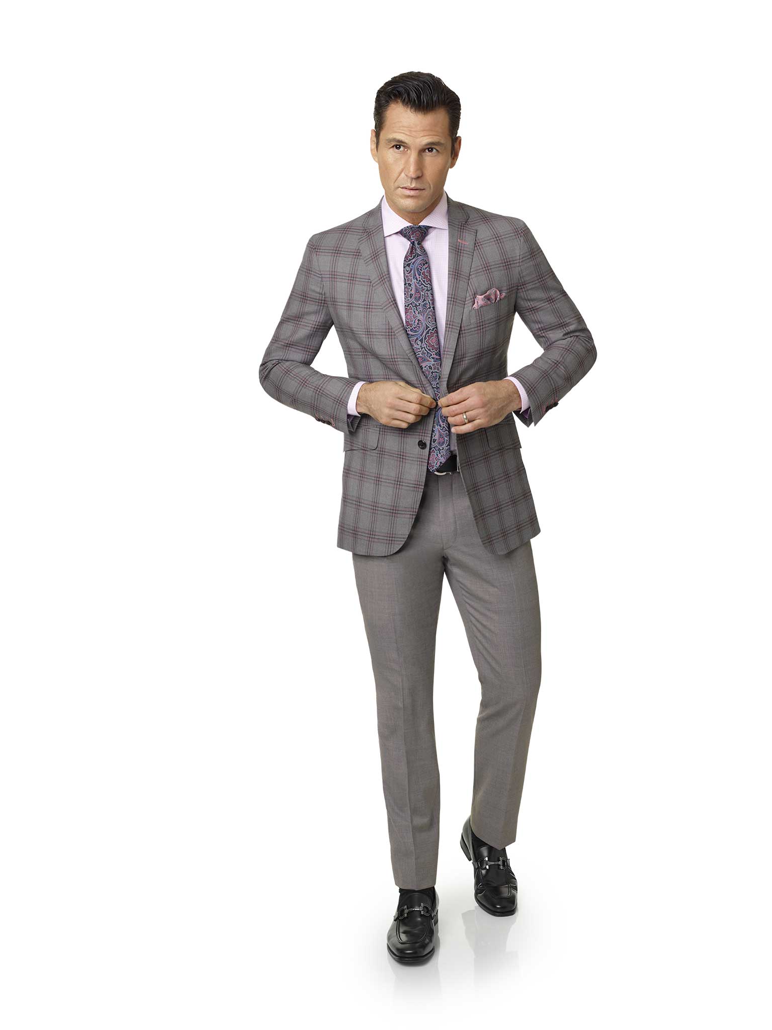 Men's Custom Clothing                                                                                                                                                                                                                                     , Light Gray Plaid Sport Coat