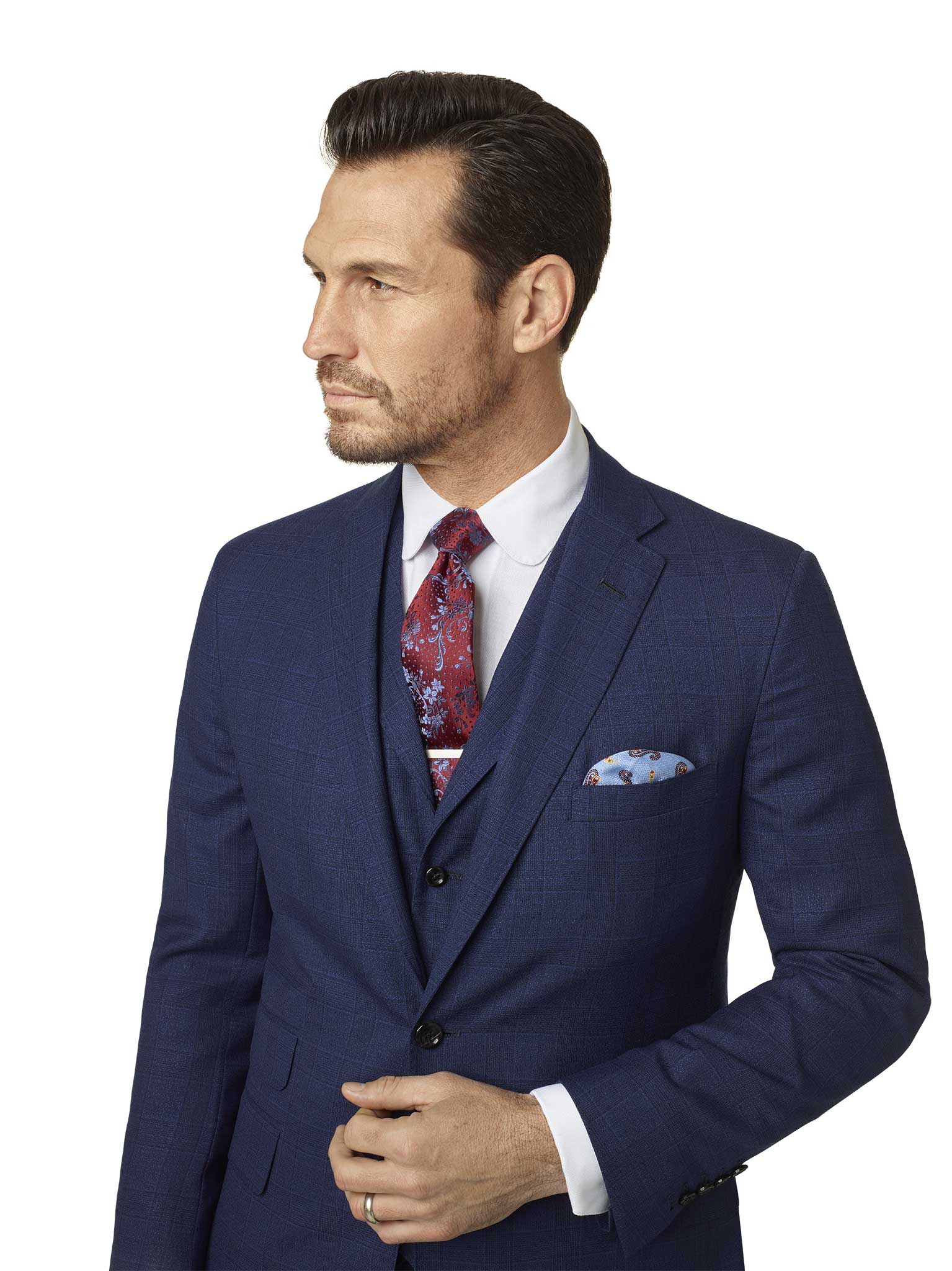 Custom Dark Blue Plaid Suit