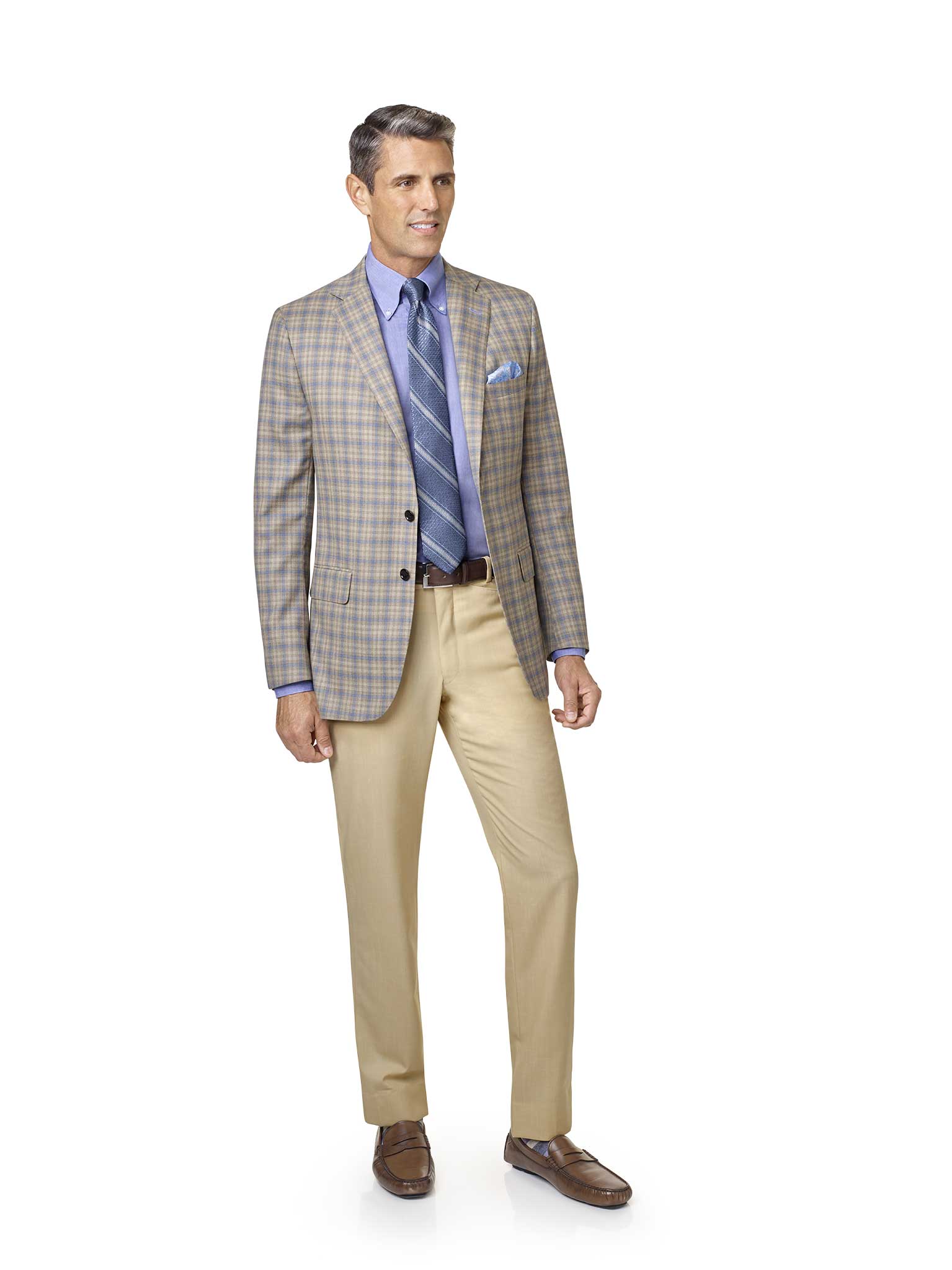 Custom Tan & Beige Windowpane Check Sport Coat