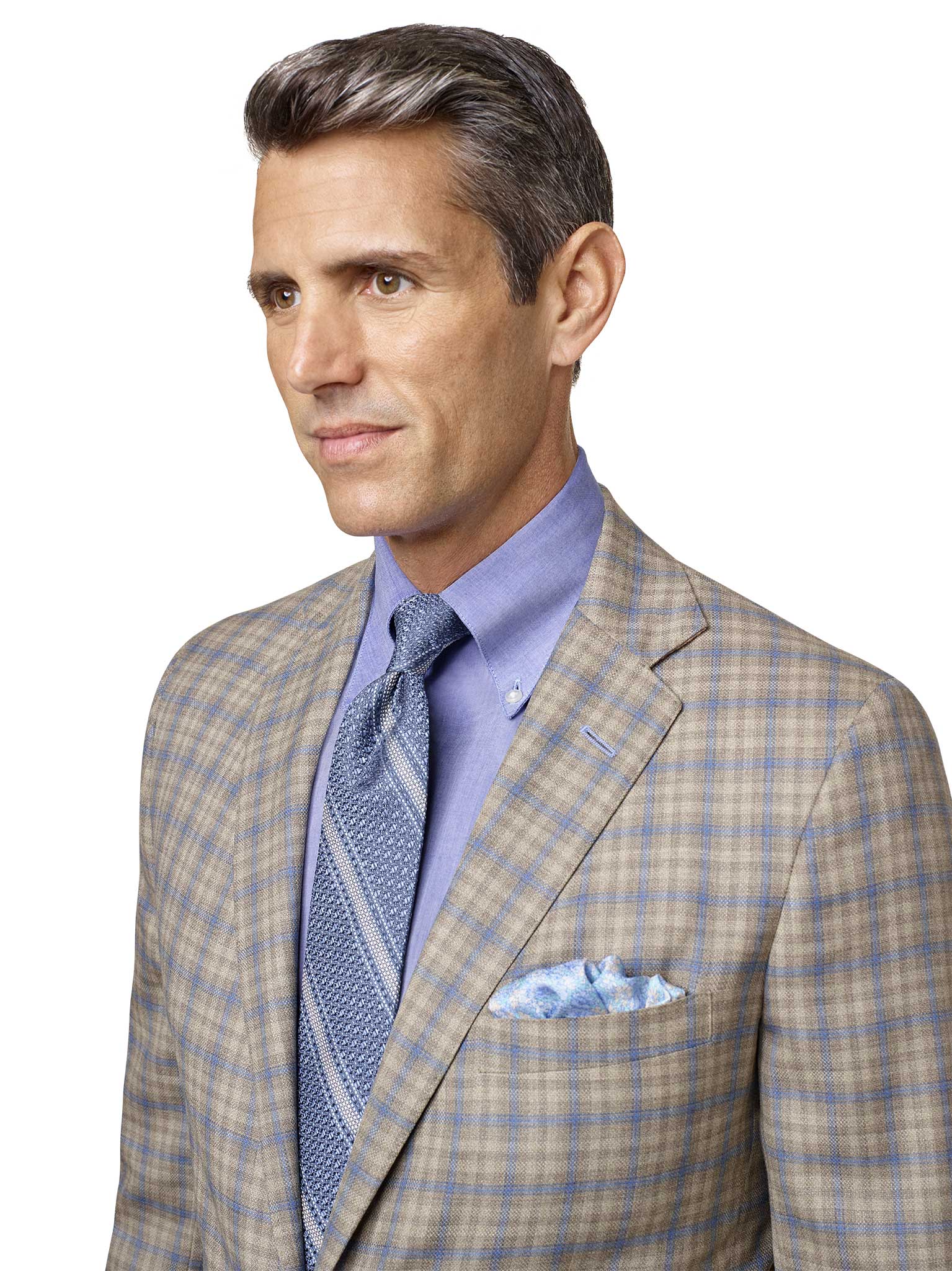 Custom Tan & Beige Windowpane Check Sport Coat