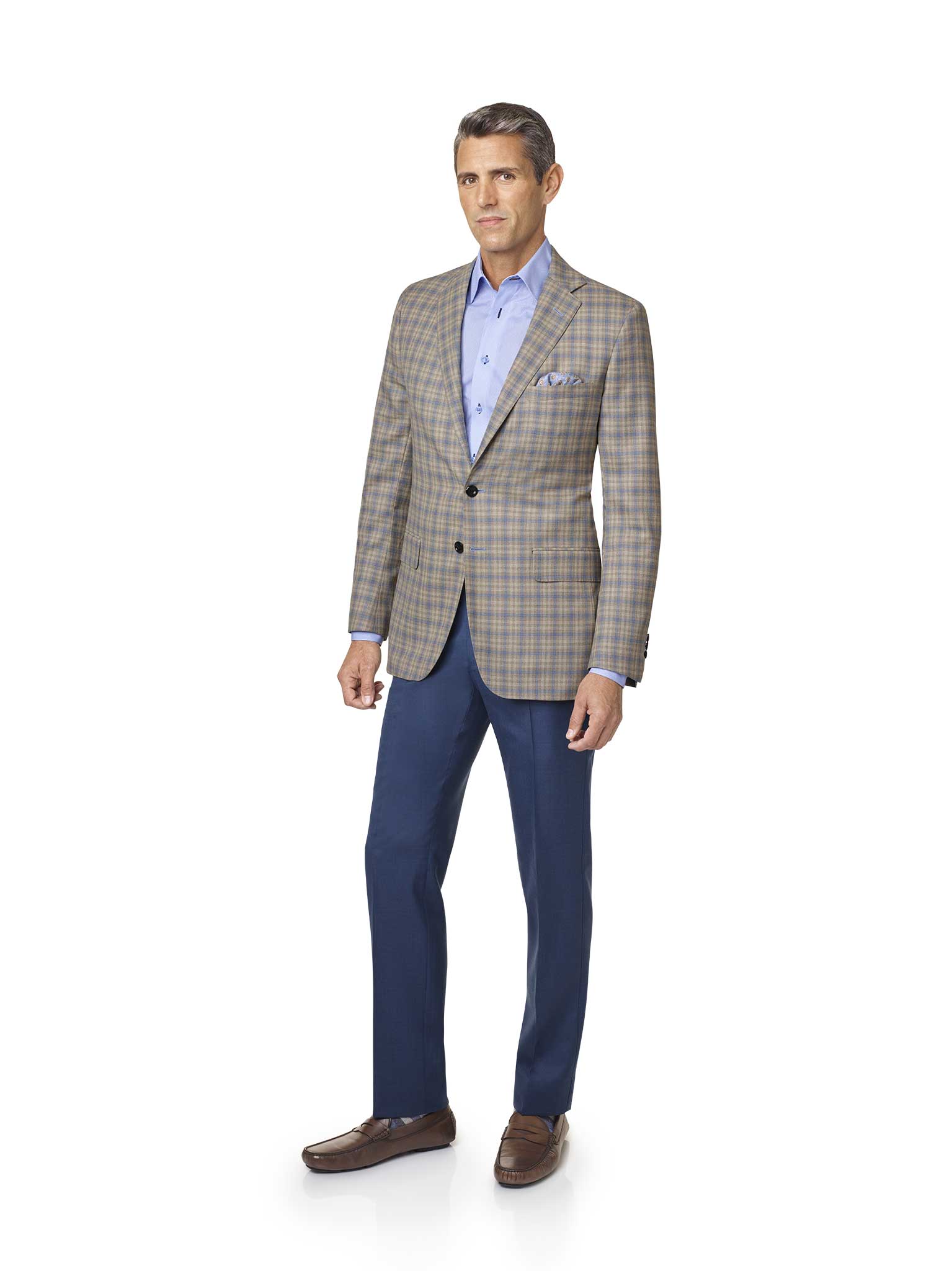 Custom Tan & Beige Windowpane Check Sport Coat