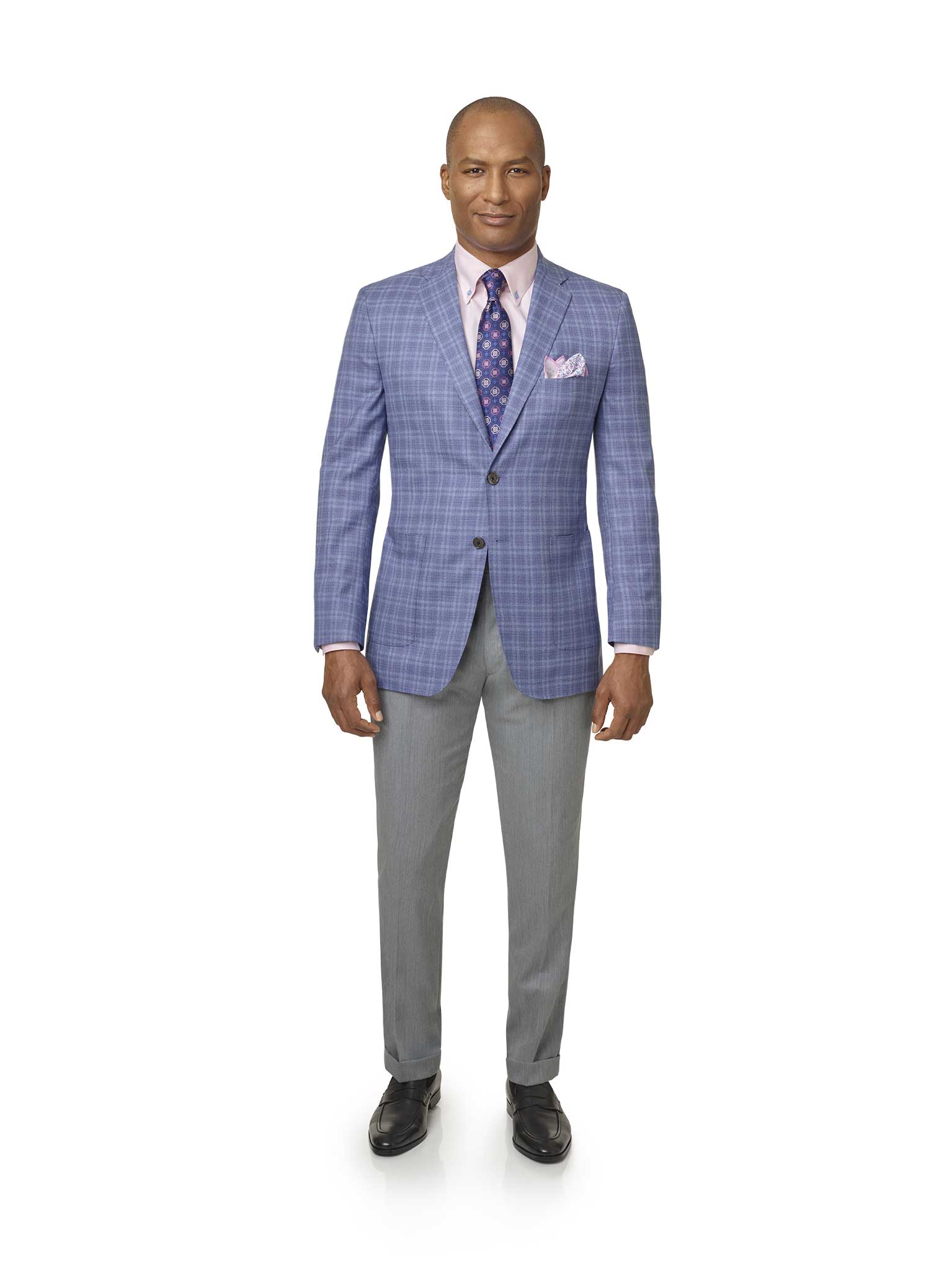 Custom Light Blue Windowpane Check Sport Coat