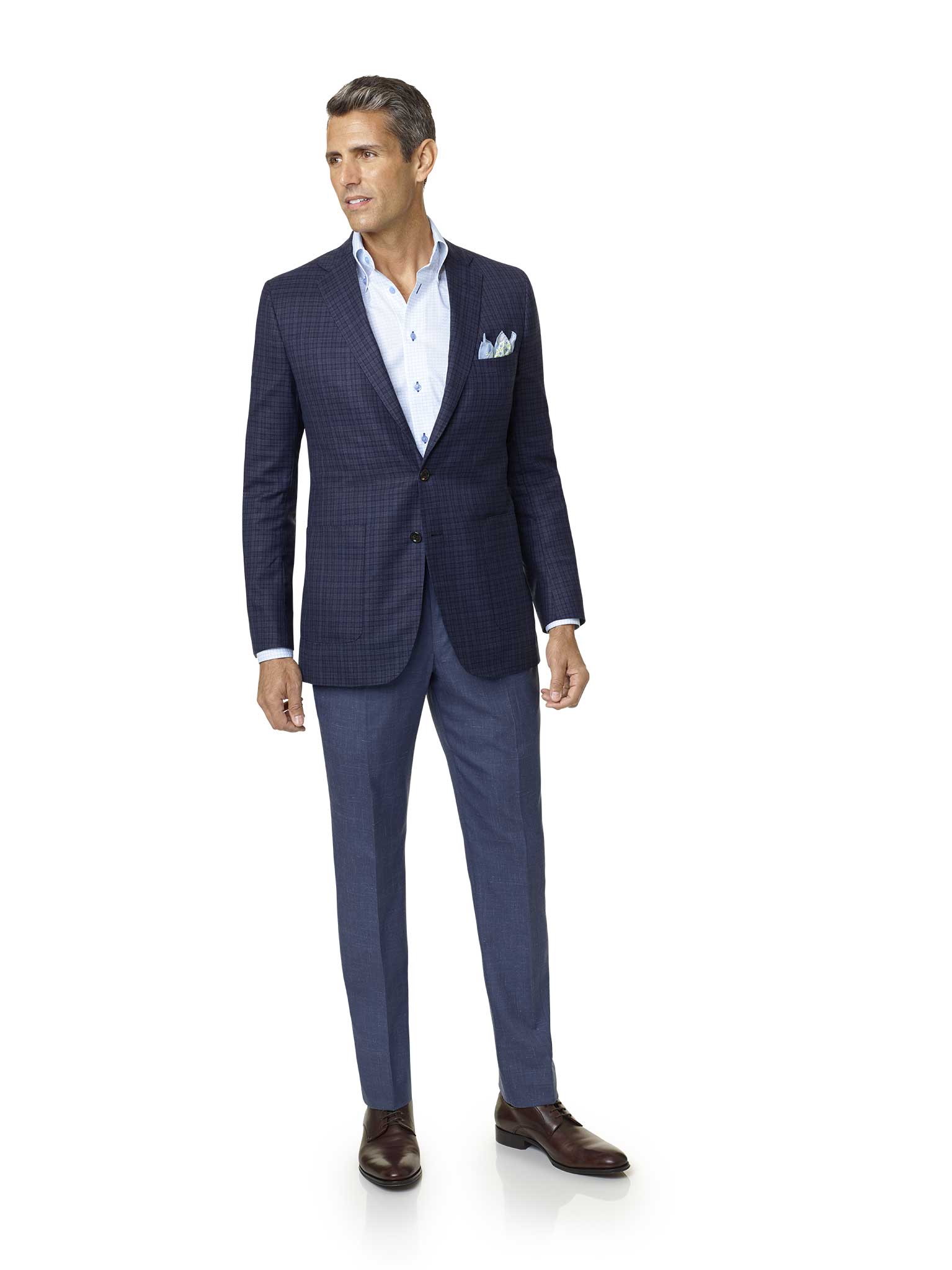 Custom Dark Blue Windowpane Check Sport Coat