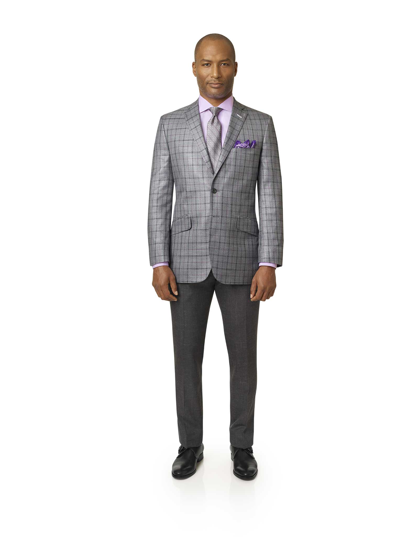 Custom Light Gray/Purple Plaid Sport Coat