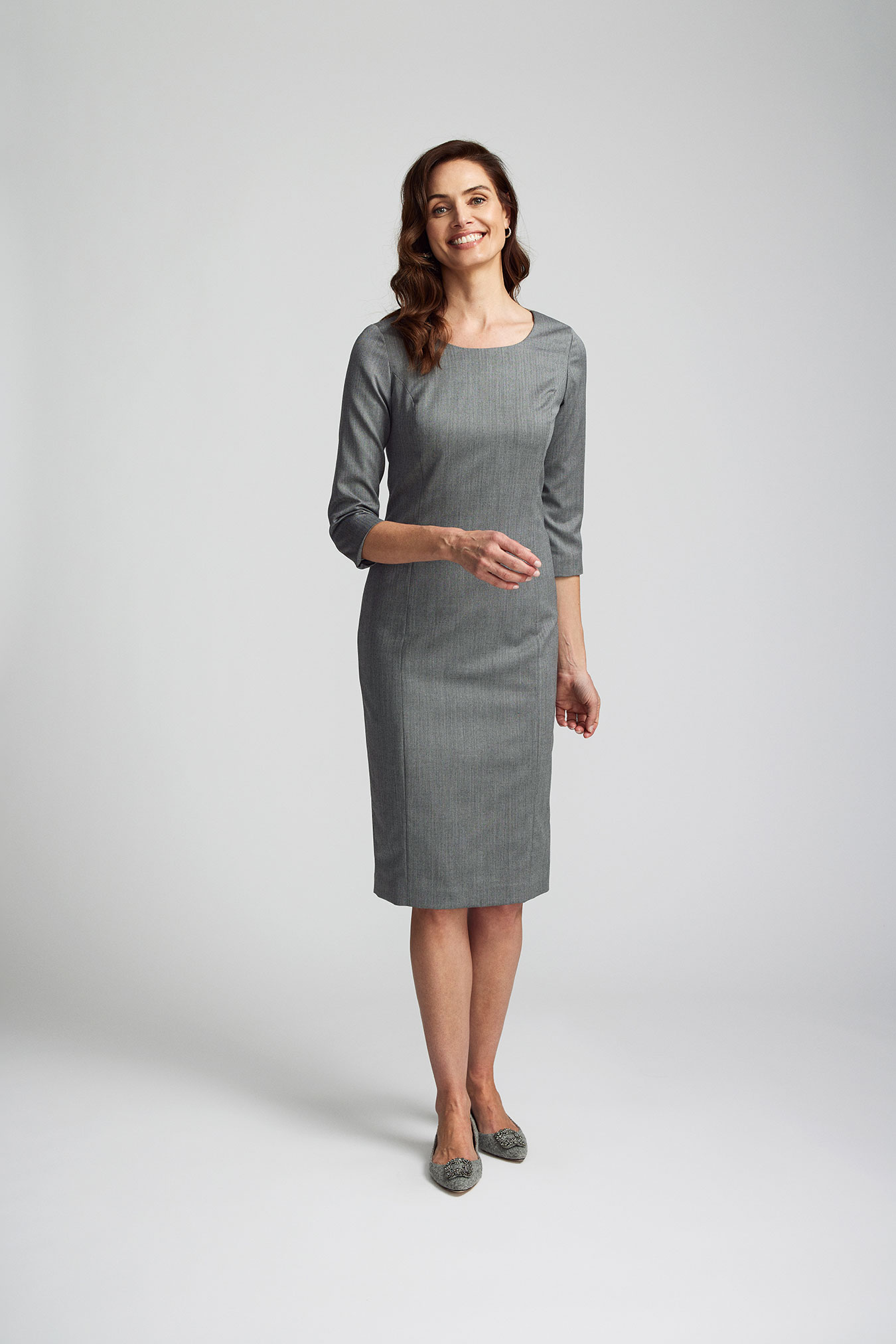 Gray Herringbone Sleeved Dress
