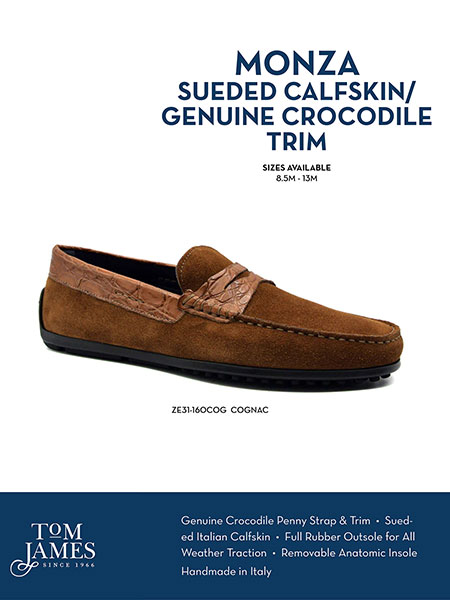 Zelli Sportswear Catalog Spring 2026                                                                                                                                                                                                                      , MONZA SUEDED CALFSKIN WITH CROCODILE DRIVER - Zelli