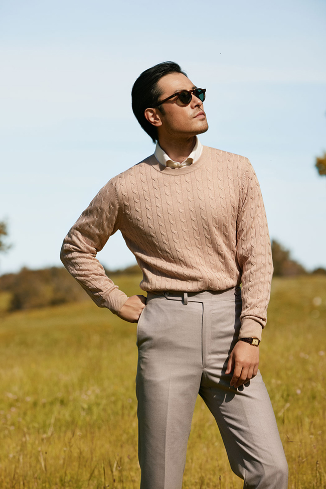 Camel Cable Knit Cashmere Sweater