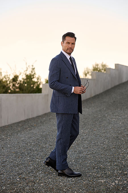 Navy Pinstripe Linen Suit