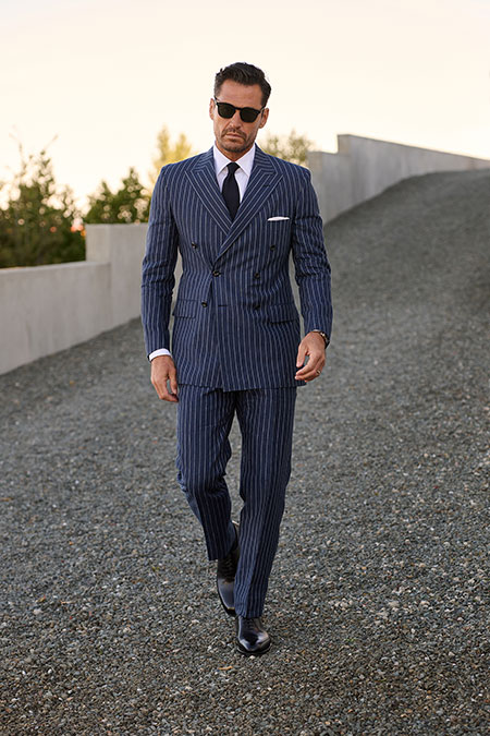 Navy Pinstripe Linen Suit