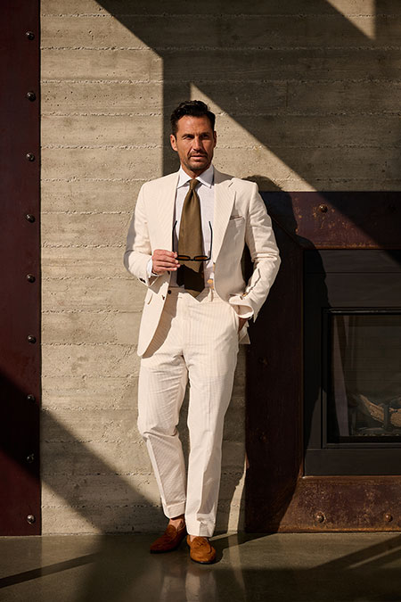 Beige Seersucker Suit