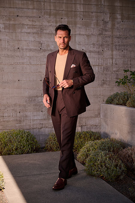 Brown Linen Double Breasted Suit