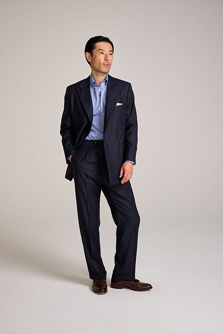 Double Breasted 100% Super 120s Wool Navy Suit