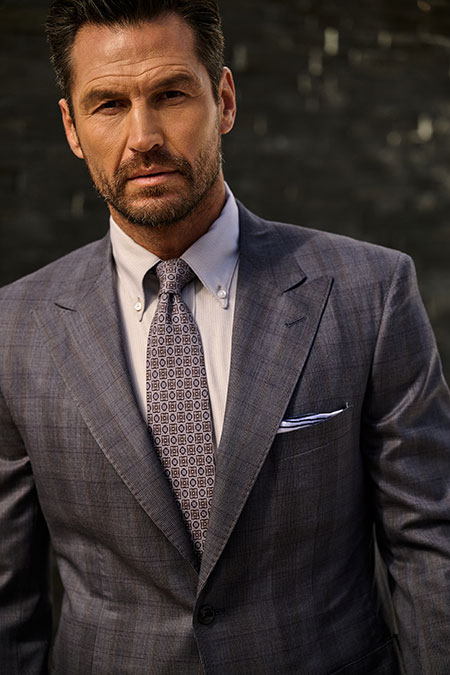 Men's FW26 Lookbook                                                                                                                                                                                                                                       , Slate Blue Split Matte Check Jacket