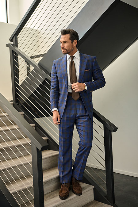 Men's FW26 Lookbook                                                                                                                                                                                                                                       , Blue & Brown Plaid Suit