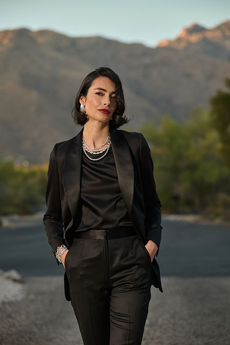 Black Sateen Tuxedo & Black Satin Blouse