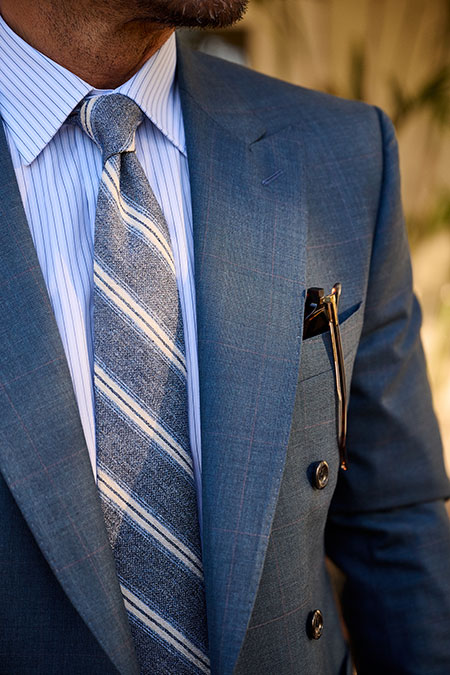 Spring Summer 26 Men's Lookbook                                                                                                                                                                                                                           , Blue Multi Stripe Shirt