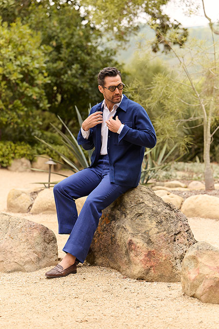 Navy Crushed Linen Trousers