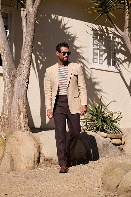 Spring Summer 26 Men's Lookbook                                                                                                                                                                                                                           , Tan Linen Safari Jacket