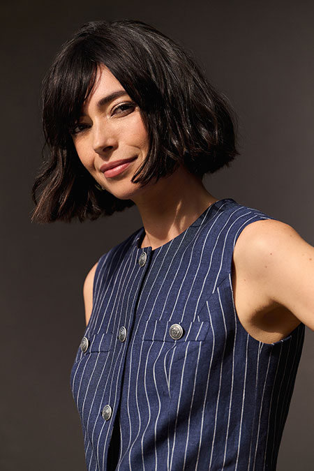 Navy Striped Nicole Sleeveless Jacket