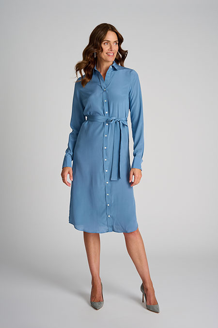 Women's Classics                                                                                                                                                                                                                                          , Blue Long Sleeve Camp Shirt Dress