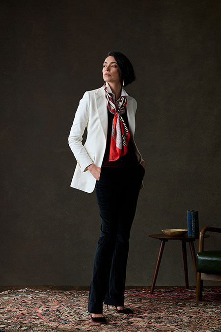 Ivory Corduroy Western Blazer With Burgundy 1/4 Zip Knit